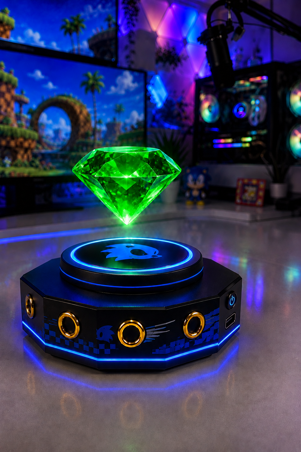 Sonic themed floating Chaos Emerald display